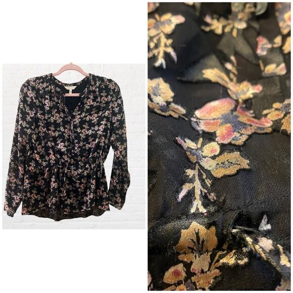 Rebecca Taylor blouse with velvet embossed accent - Picture 1 of 7